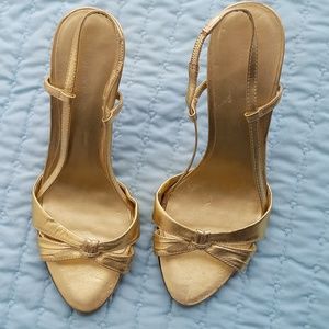 Gold Nine West Dressy High Heel Sandals, sz 6M